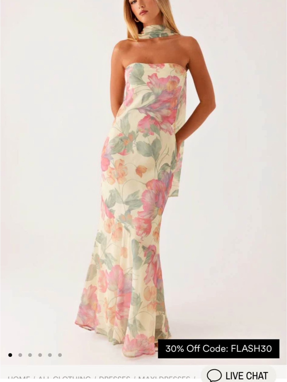 Peppermayo Floral Strapless Maxi Dress in Cream, Pink & Green